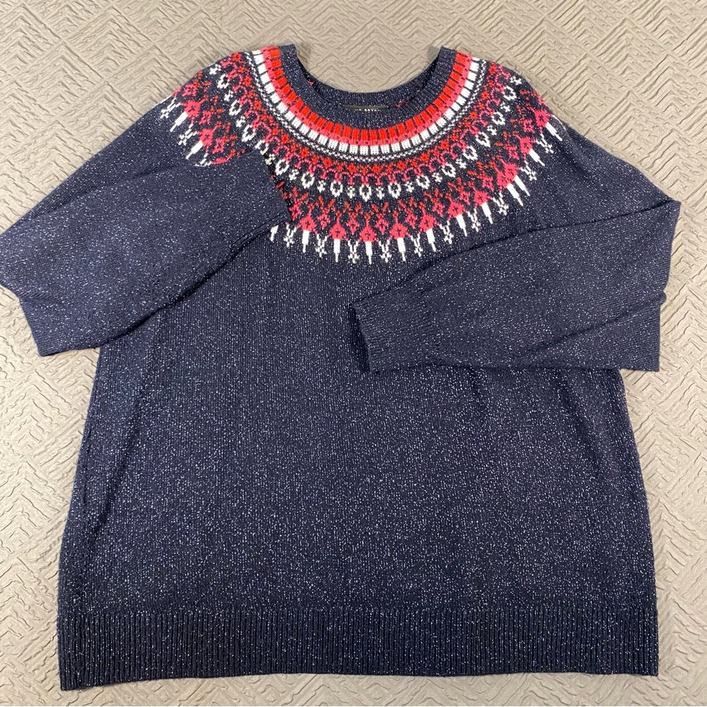 Lane Bryant Fair Isle Metallic Blue Sweater Size 22/24
EUC